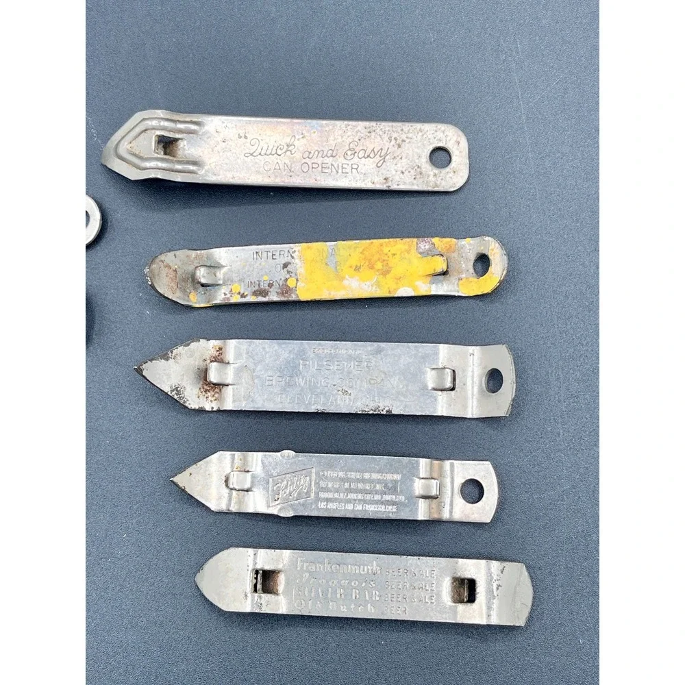 Lot of 8 Vintage Metal Can Bottle Openers Church Key Carling Ekco Quick and Easy